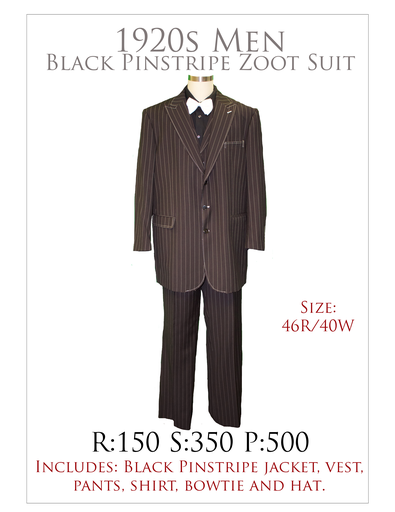 High End Purchase- 1920s Men Black Pinstripe Zoot Suit- 46R