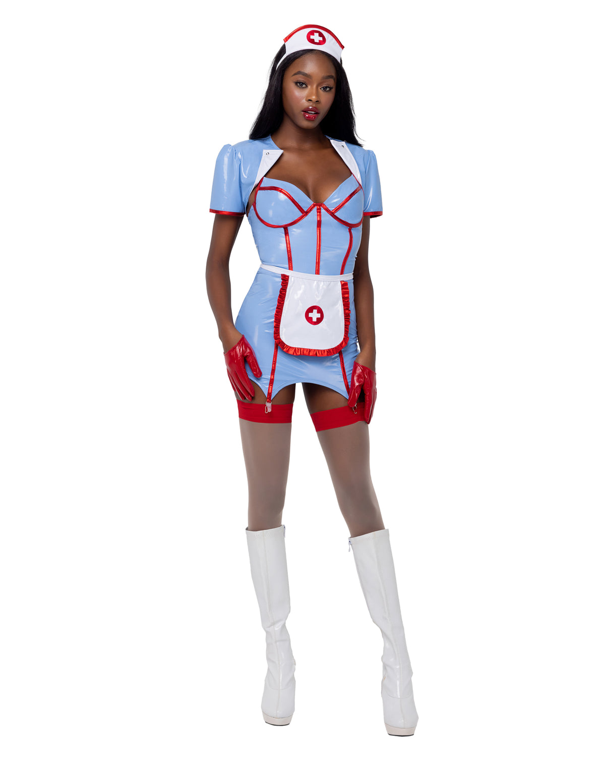 Sexy Retro Nurse Blue Shiny Adult Costume