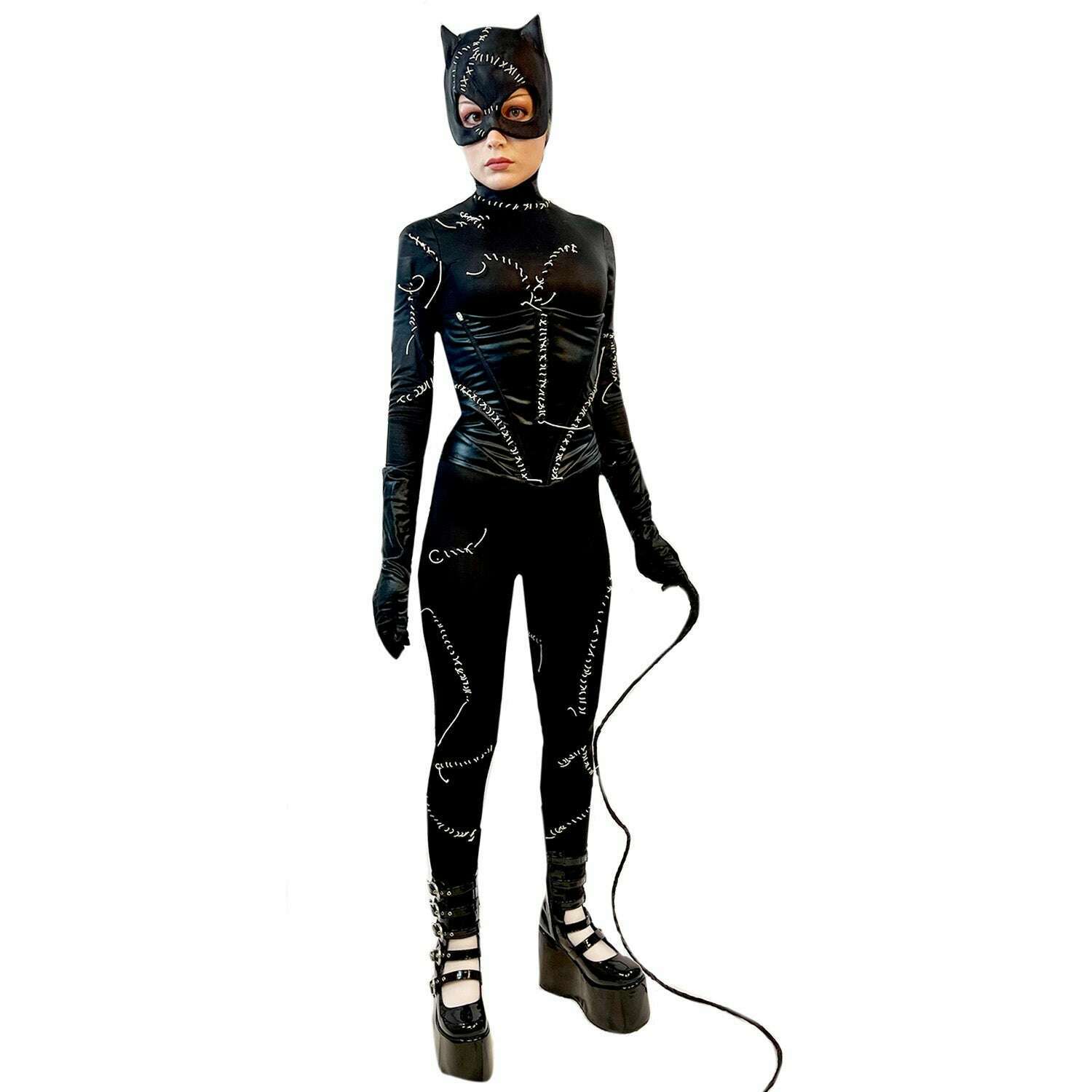 Batman Returns Cat Woman Inspired Adult Costume Jumpsuit w/ Mask