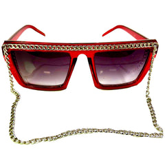 Oversized Retro Fashion Sunglasses with Silver Chain