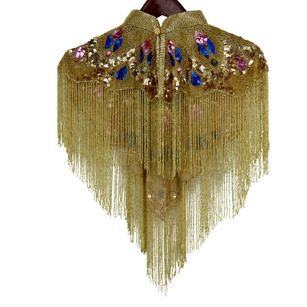 Beaded Multi-Color and Gold Cape with Fringes