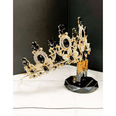 Black Crystal Gold Petal Tiara