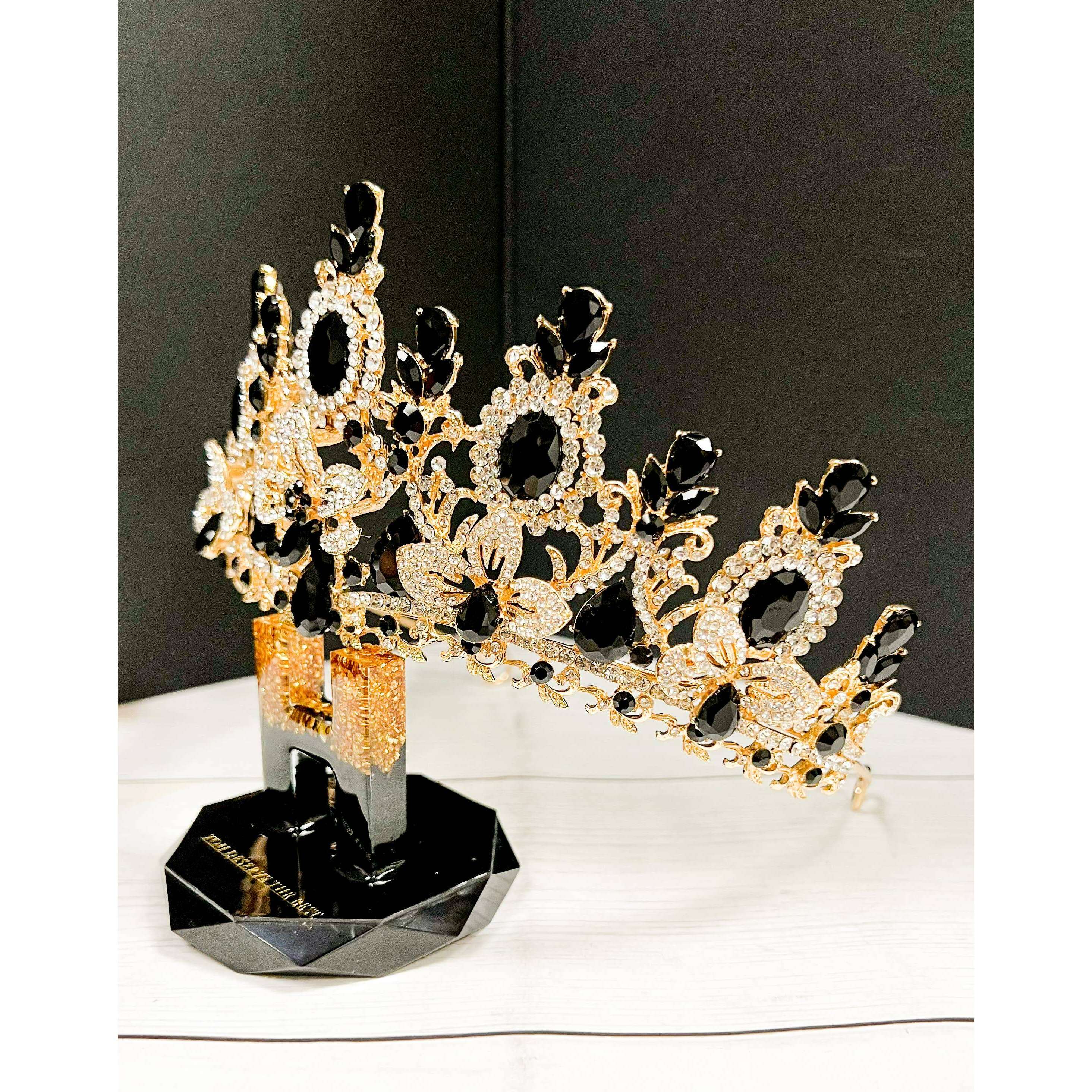 Black Crystal Gold Petal Tiara