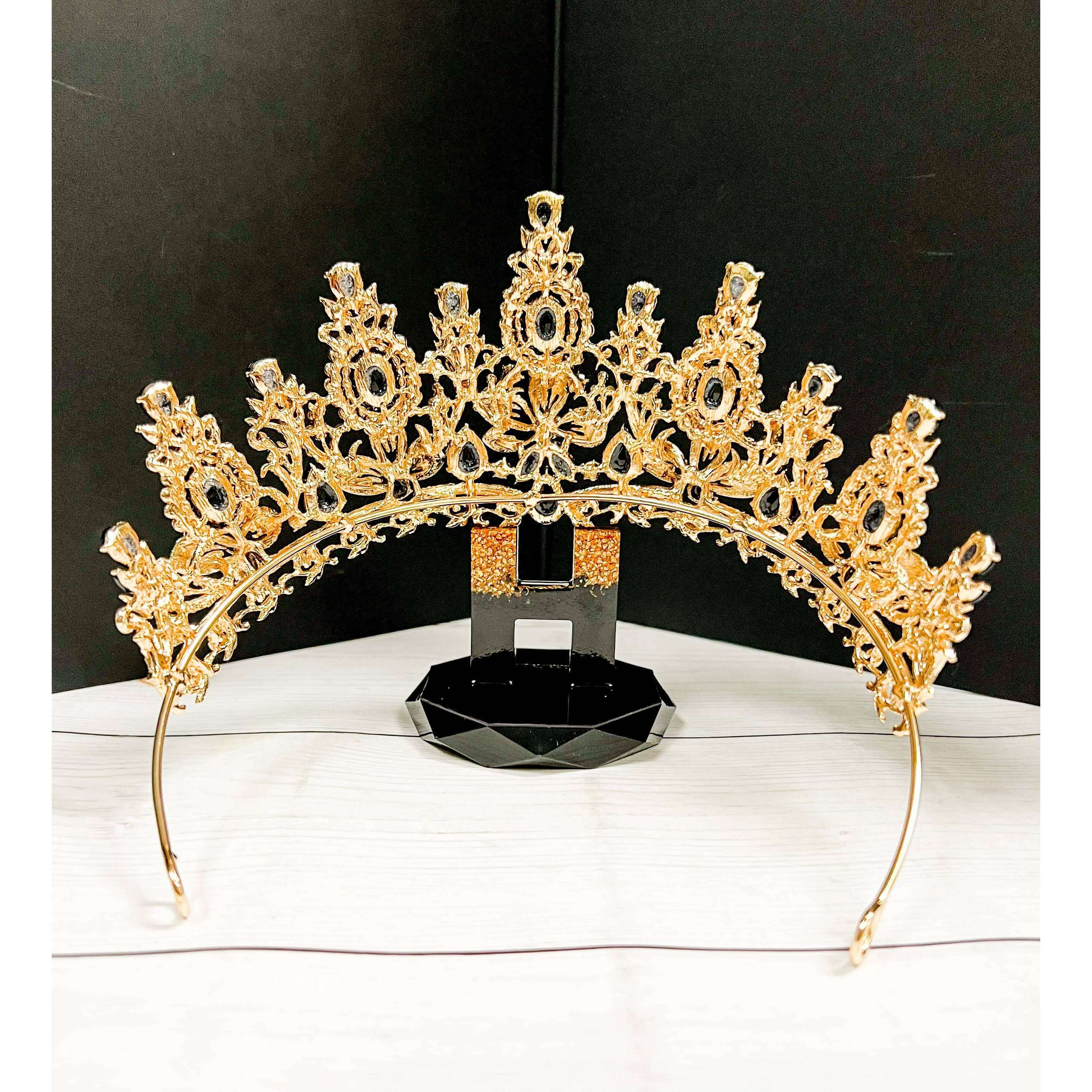 Black Crystal Gold Petal Tiara