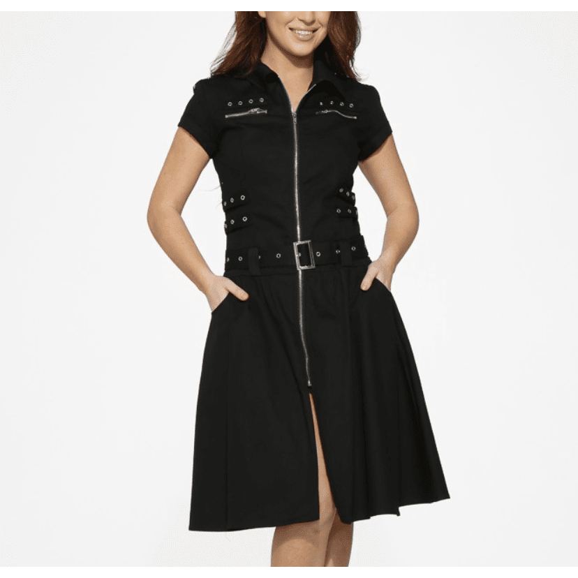 Black Detention Long Bondage Dress with Grommets and Full Front Zip