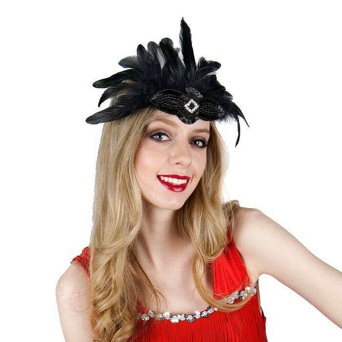 Black Embelished Feather Headpiece