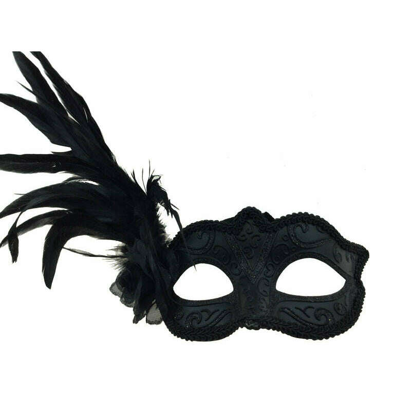 Black Feathered Rose Mask