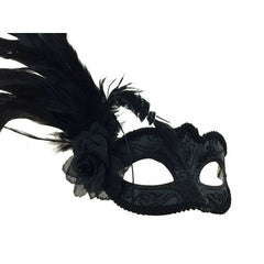 Black Feathered Rose Mask