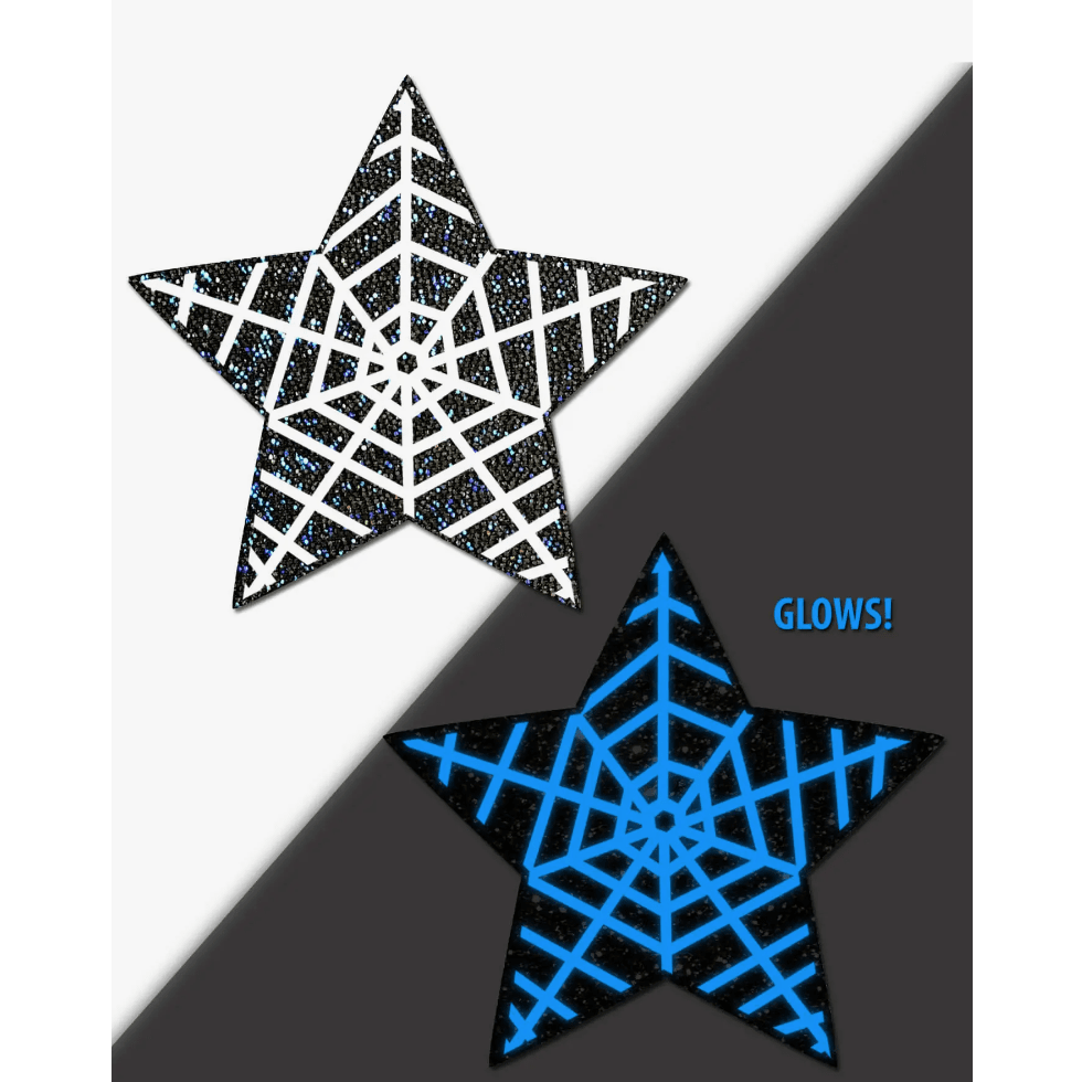 Black Glitter Glow in the Dark Web Star Pasties