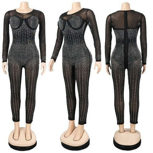 Black Jumpsuit Embellished w/ Rhinestones