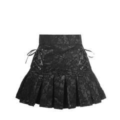 Black Lace Overlay Satin Lace-Up Skirt