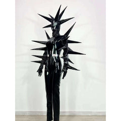 Black Onyx Shiny Pleather Mega Spiked Jumpsuit