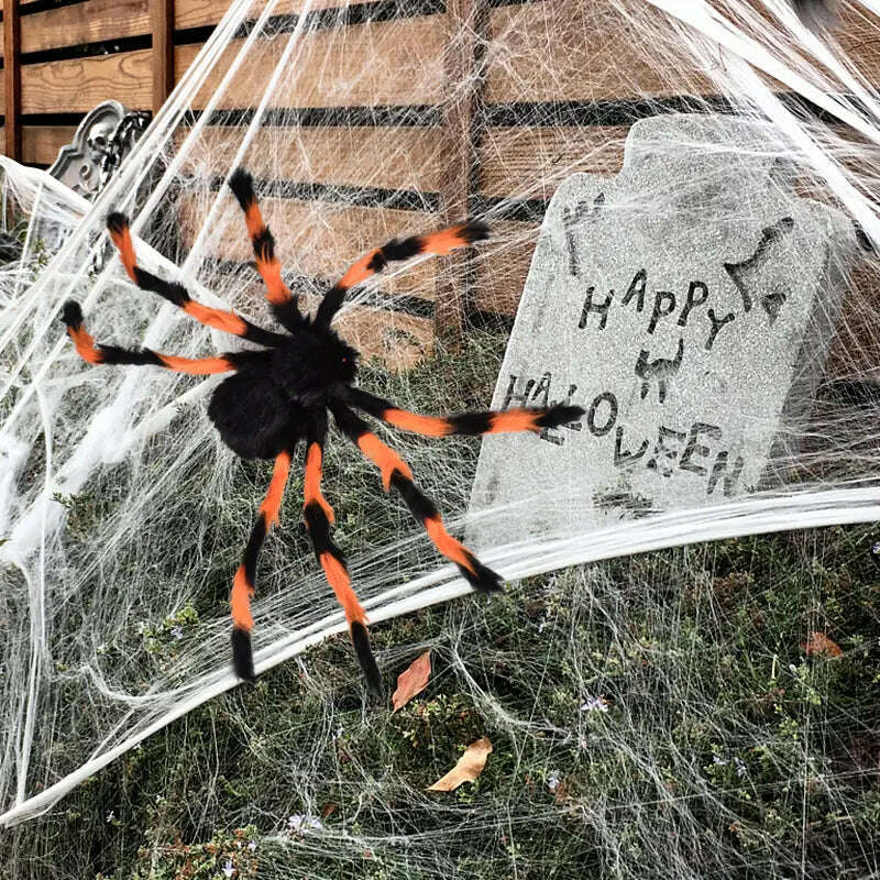 Black & Orange Scary Spider w/ Web Outdoor Decoration