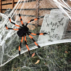 Black & Orange Scary Spider w/ Web Outdoor Decoration