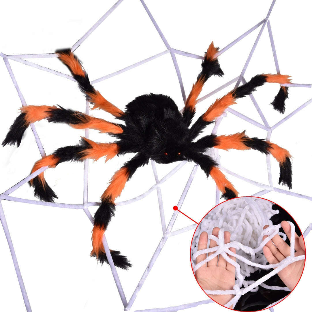 Black & Orange Scary Spider w/ Web Outdoor Decoration