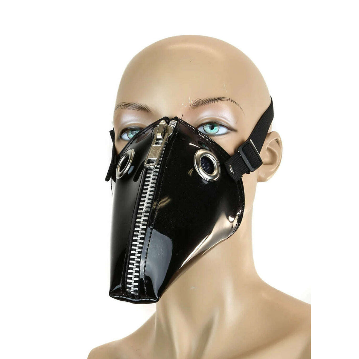 Black Patent Leather Dog Face Zipper Mask