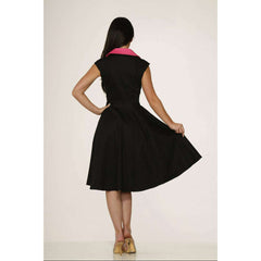 Black & Pink Collared Women's Swing Dress