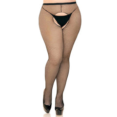 Black Plus Size Crotchless Fishnet Pantyhose