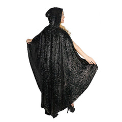 Black Sequin Hooded Cape