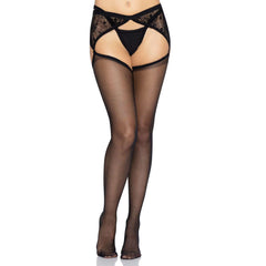 Black Sheer Stockings w/ Attached Lace Side Garterbelt