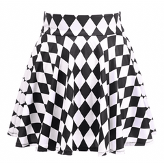 Black & White Diamond Print Stretch Lycra Skirt