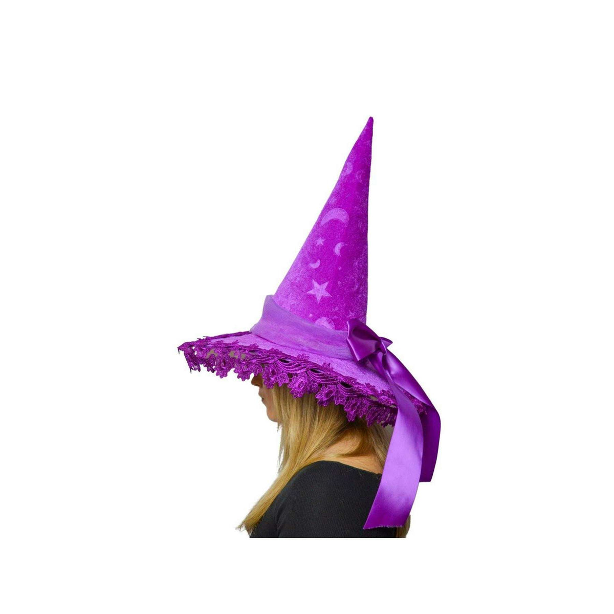 Blacklight Reactive Moon and Star Witch Hat