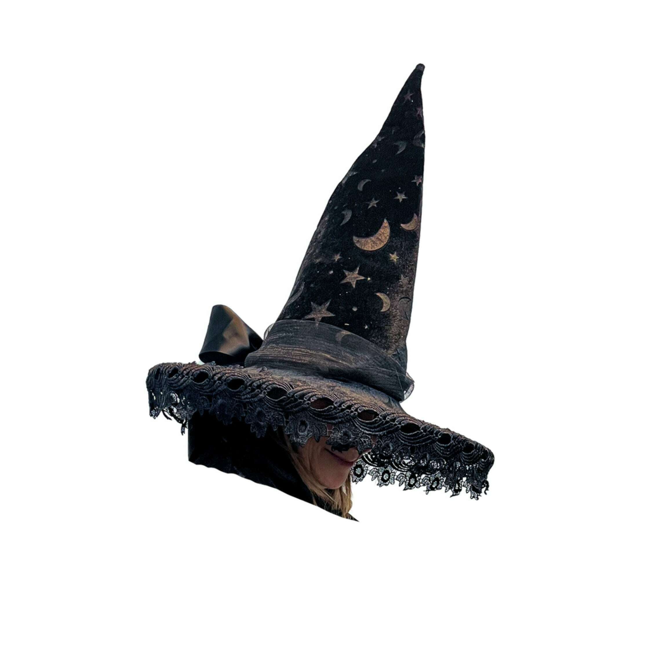 Blacklight Reactive Moon and Star Witch Hat