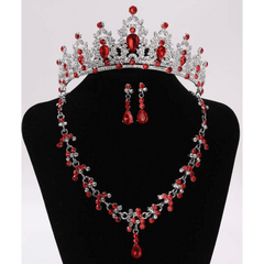 Blood Red Tiara Set with Necklace and Earrings