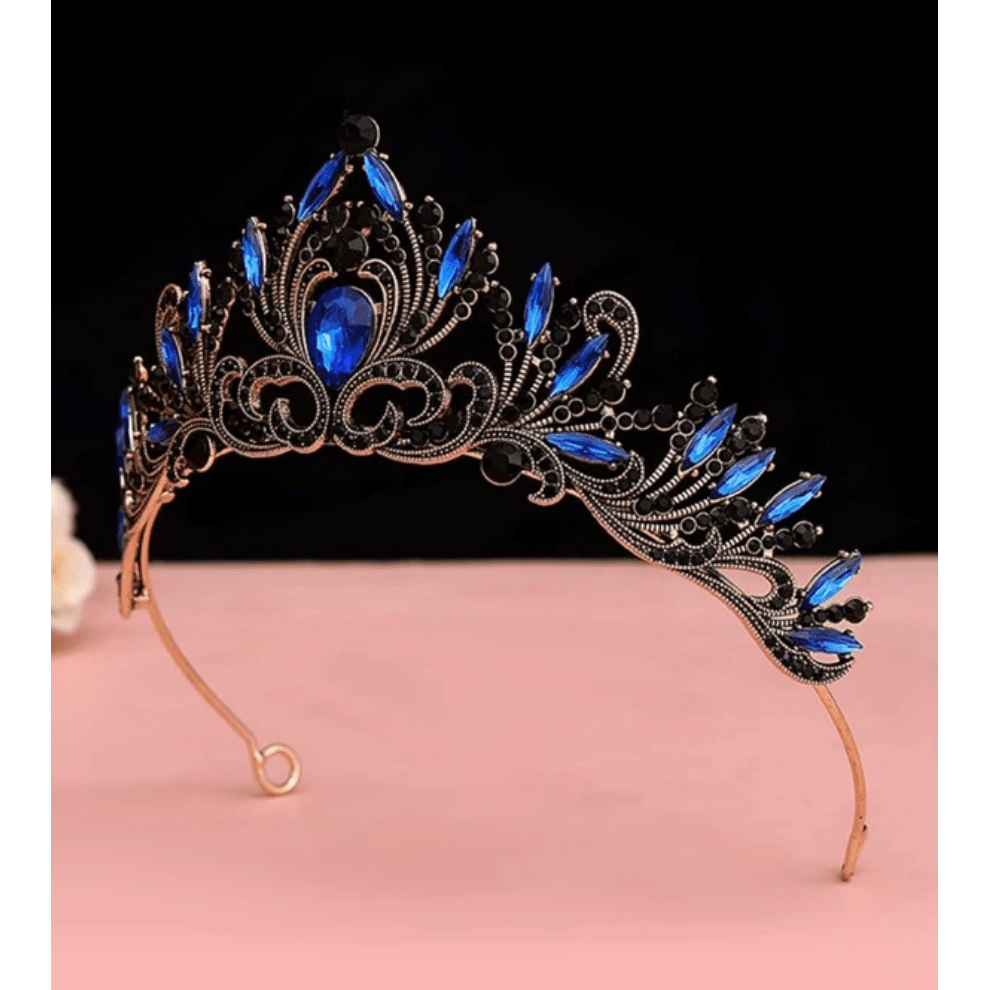 Blue and Black Baroque Small Rhinestone Tiara