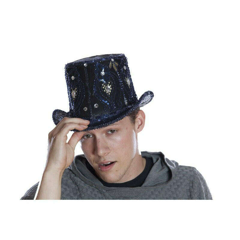 Burning Man Peacock Blue Sequin Top Hat w/ Spiked Goggles