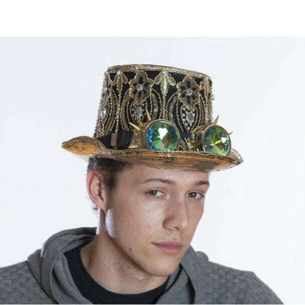 Festival Gold Spiked Goggles Sequin Top Hat