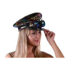 Burning Man Rainbow Sequin Hat w/ Spiked Goggles