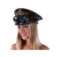 Burning Man Rainbow Sequin Hat w/ Spiked Goggles