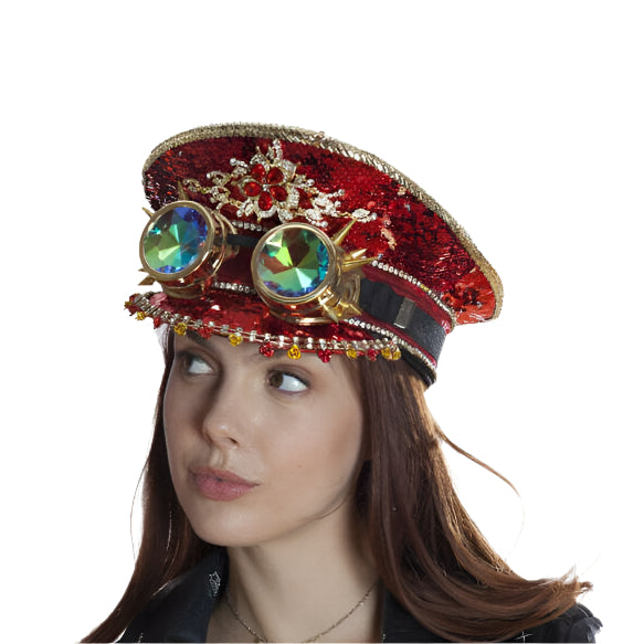 goggles burning man Johnnie Brocks Sequin Festival Hat w/ Goggles: Red