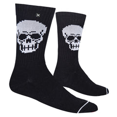 Black & White Pixel Skull Crew Length Socks