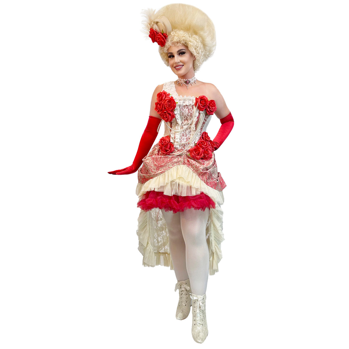 Premiere Colonial Ballroom Red Flower Dress Adult Costume