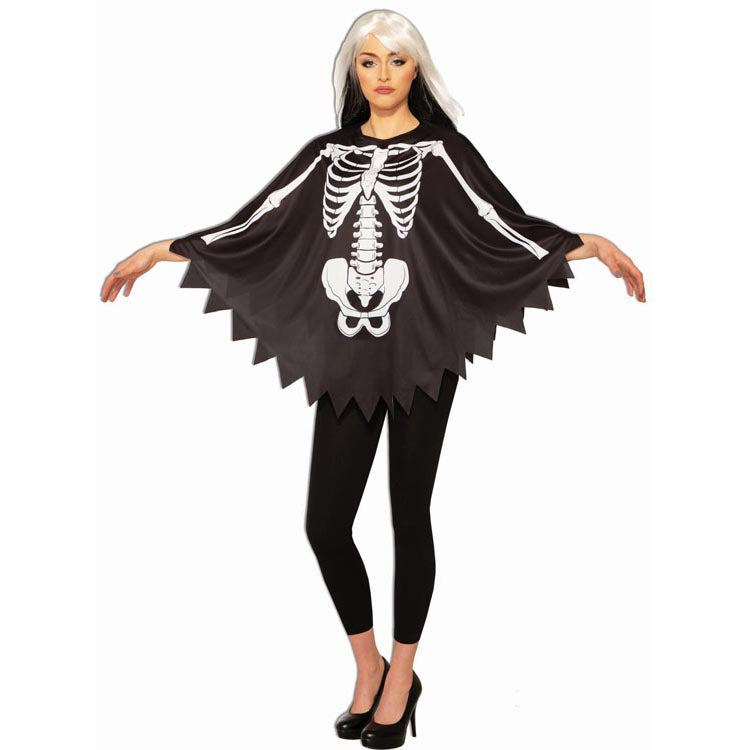 Skeleton Bones Poncho-Black