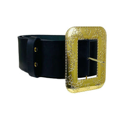 Cast Buckle Black Leather Santa Belt