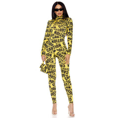 Caution Sexy Caution Tape Catsuit Adult Costume