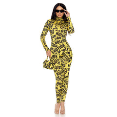 Caution Sexy Caution Tape Catsuit Adult Costume