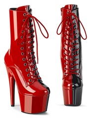 Pleaser 7" Heel Adore Red and Black Lace Up Ankle Boots