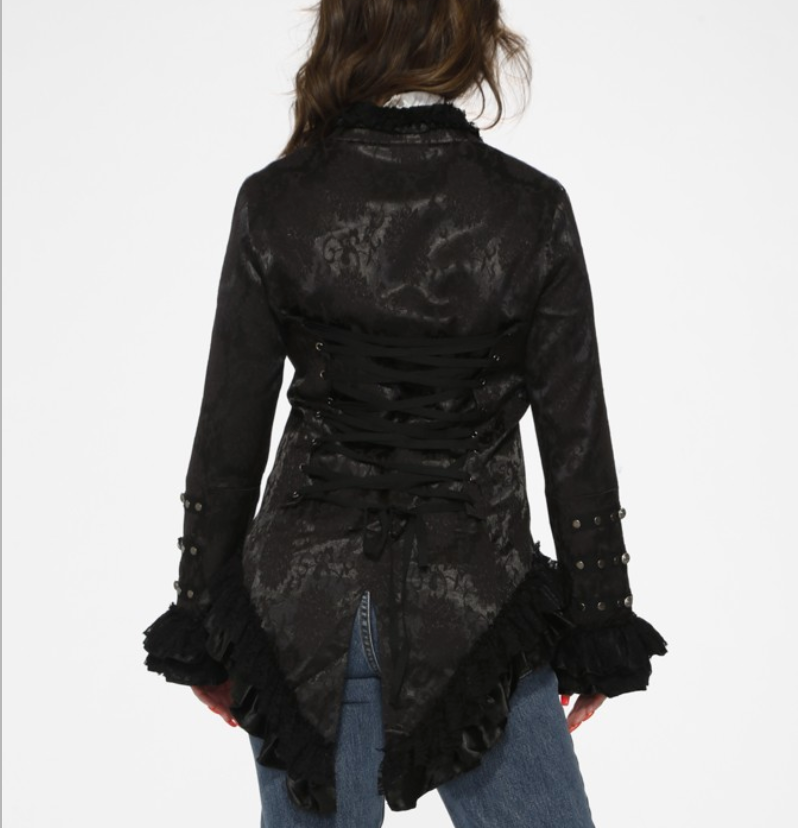 Black Brocade Military Style Women's Tailcoat Jacket