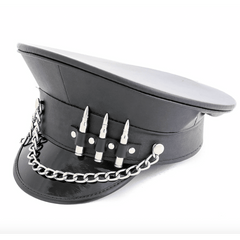 Chained Black Leather Bullet Captain Hat