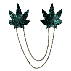 Chains: Shattered Glass Green Weed with Gold Chain Pasties