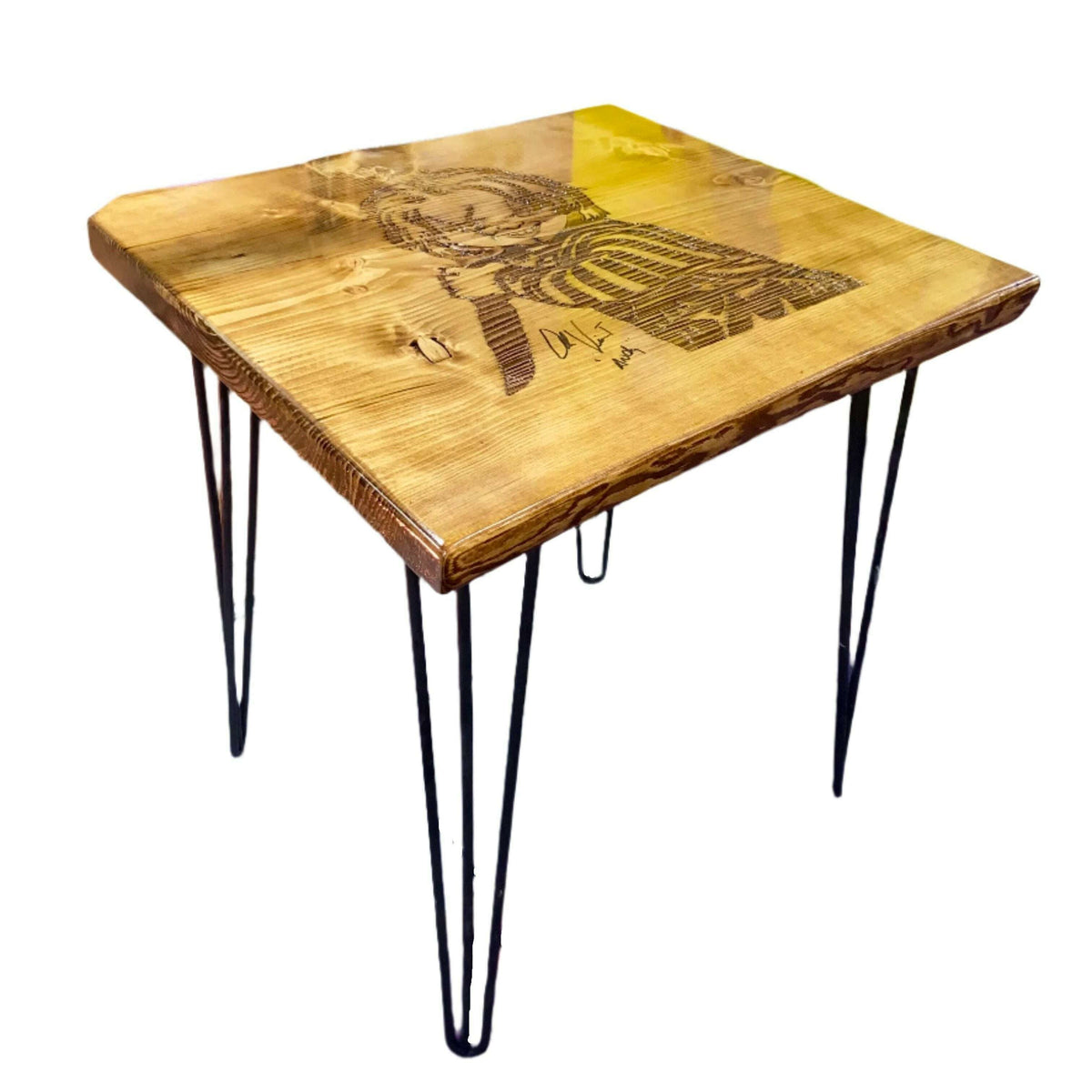 Chucky Carved Live Edge Spruce Wood 25.5" Side Table (Autographed by Alex Vincent)