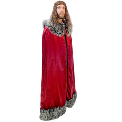 Cloak of Darkness: Red Velvet Cape with Fur Trim