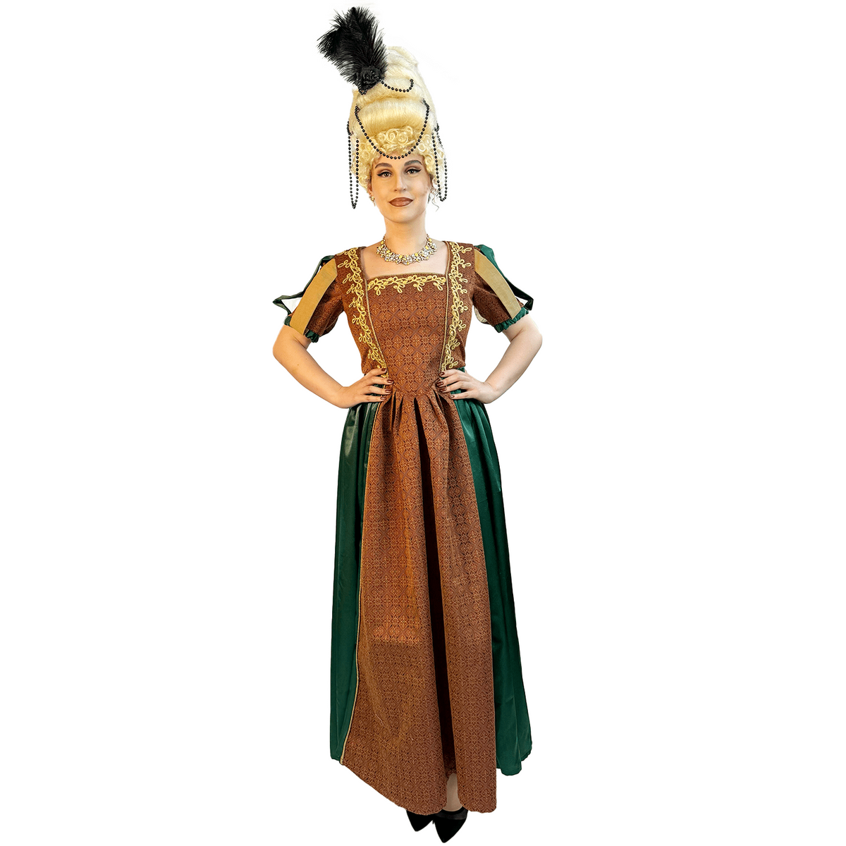 Colonial Autumn and Green Brocade Women's Costume