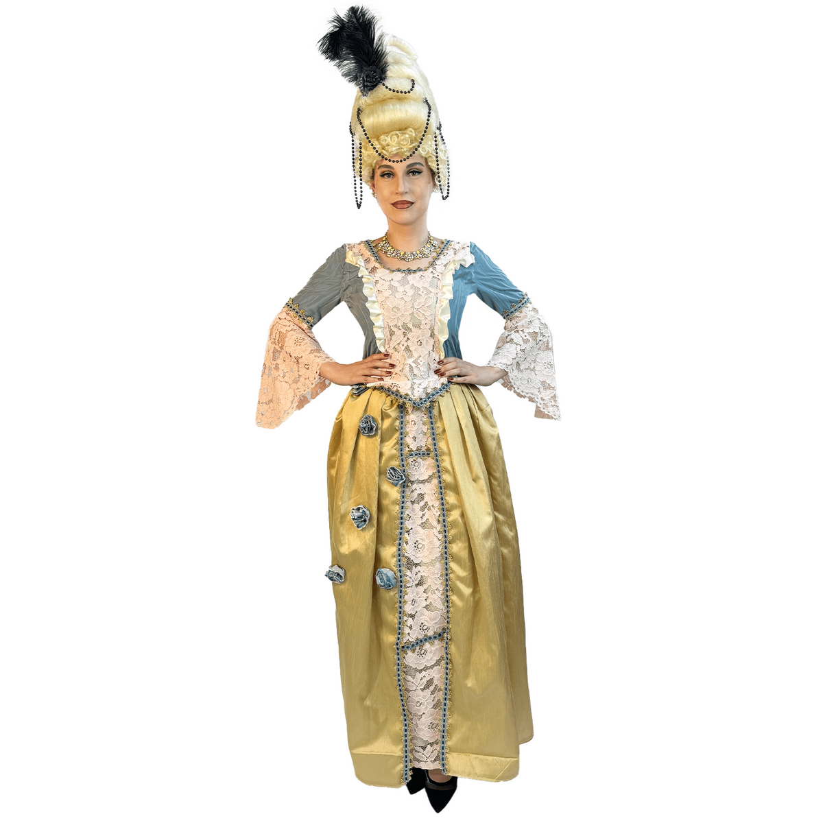 Colonial Floral Lace Blue & Gold Women's Costume