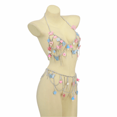 Colorful Fairy Mushroom, Flower And Butterfly Junk Bra & Belt Set