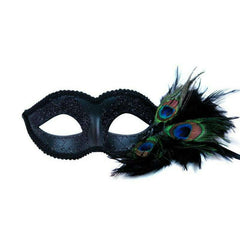 Constance Small Black Peacock Venetian Mask